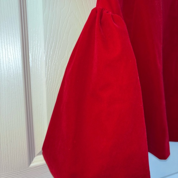 Fenity Red Velvet Pleated Mini Dress Deep V Neckline Sleeveless - Picture 3 of 4